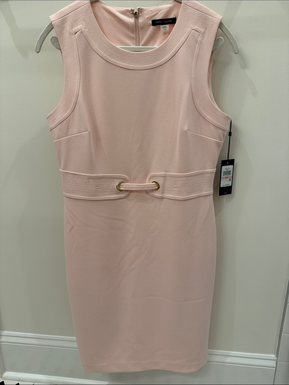 Tommy Hilfiger Blush Pink Sleeveless Sheath Dress with Gold Hardware